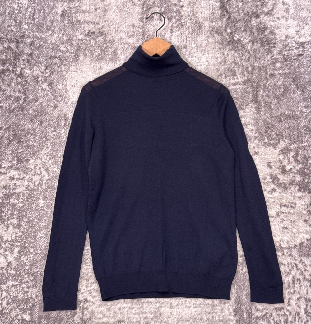Jil Sander x Uniqlo Sweater Medium Mens 100% Wool Navy Blue Turtleneck